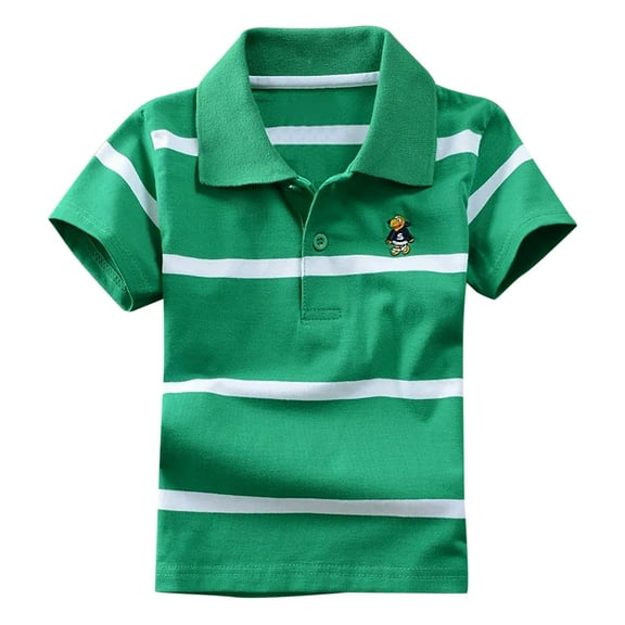WOYY Little Boys Casual Stripe Polo Shirt Summer Casual Short Sleeve T-Shirt, Sizes 3-14