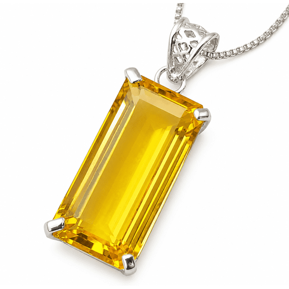 Lab-Created Yellow Sapphire 925 Sterling Silver Gem'S Pendant 72 Carat Emerald Cut Jewelry Accessory