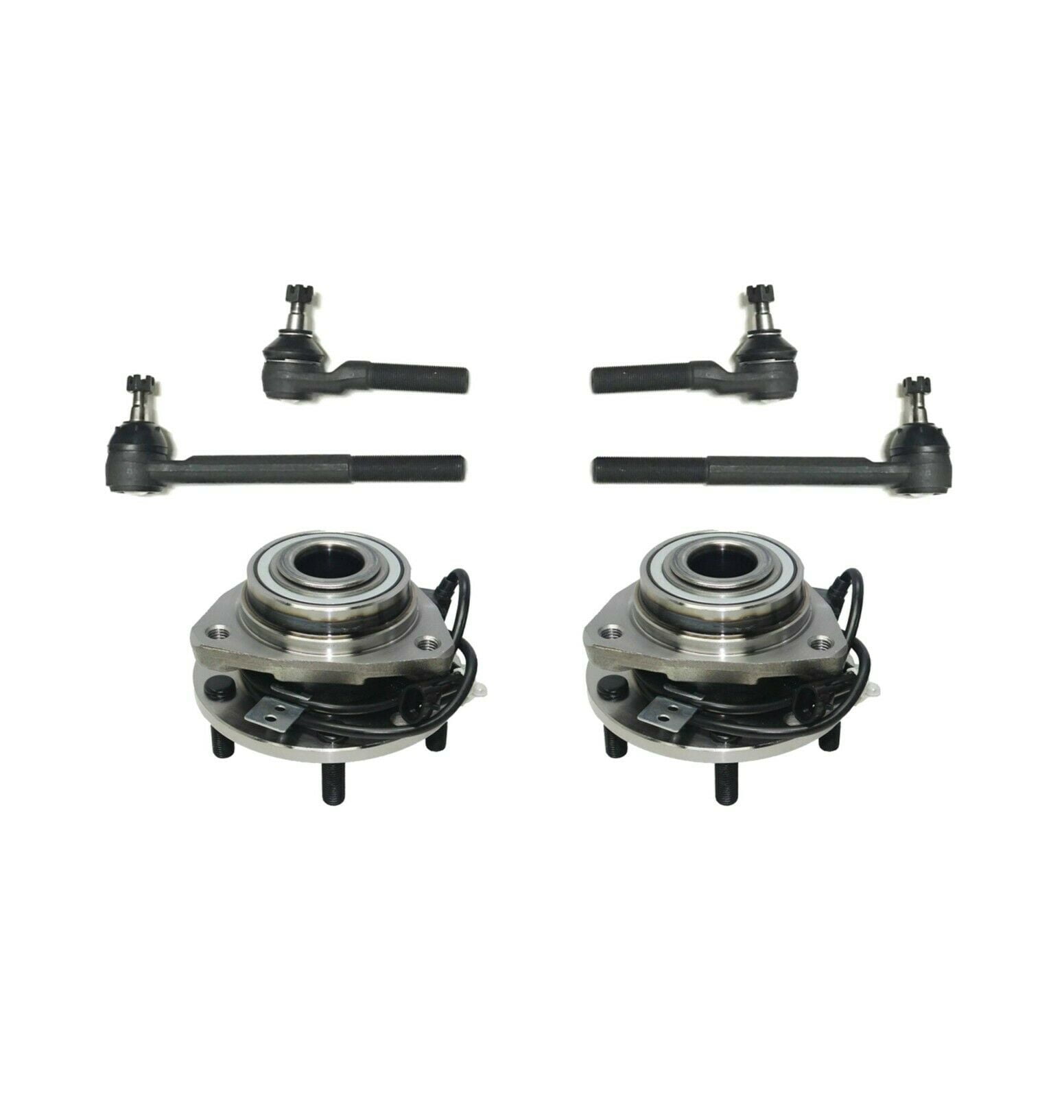 6 Pc Front Suspension Wheel Bearing and Hub + Outer Inner Tie Rod Ends