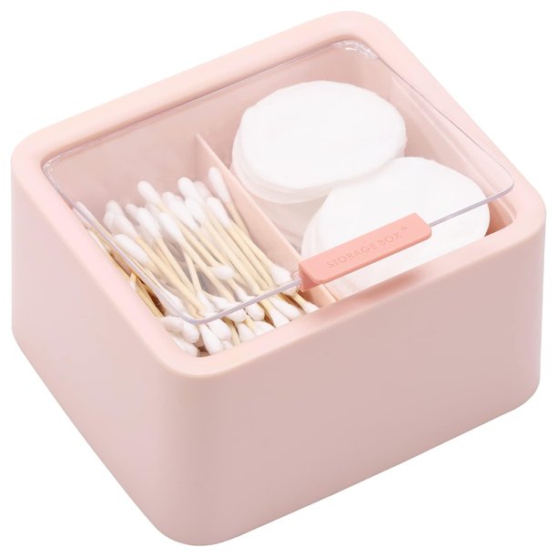 Dispensador de hisopos de algodón WEIHJMXG Organizador de baño 2 rejillas rosa