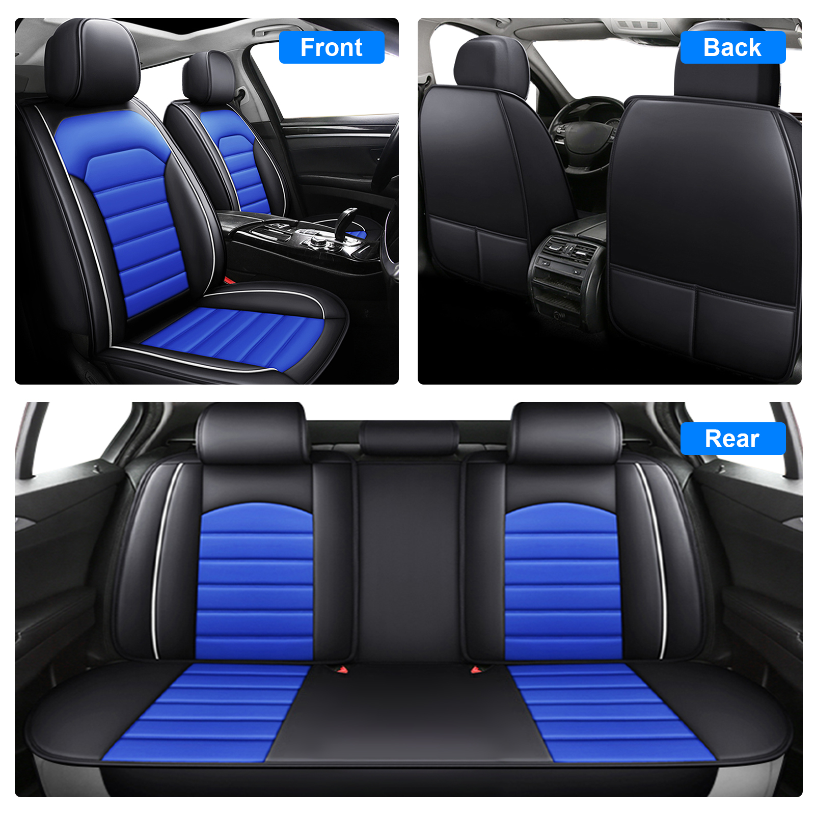 WILLJOY Fit for 2010-2025 Nissan Rogue Car Seat Cover, 5-Seat Breathable Faux Leather Automotive Front Rear Cushion Protector Black Blue