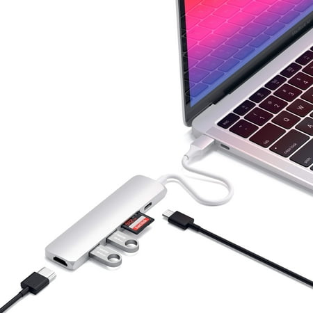 Satechi - Slim Multi-Port Adapter V2 with USB-C PD, 4K HDMI, Micro/SD Card Readers, USB 3.0 for MacBook, Windows Laptops - Space Gray