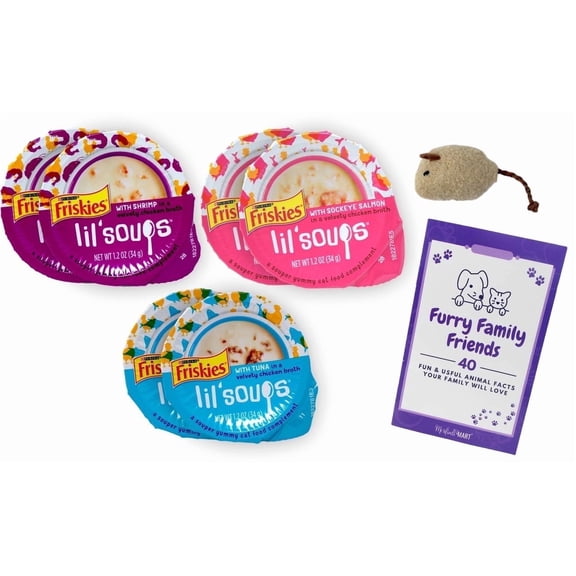 Friskies Lil Soups Adult Cat Food Complement 3 Flavor (2) Each: Sockeye Salmon, Shrimp, Tuna (1.2 Ounces)  | MerlinsMart Zine   Catnip Toy