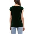 thumbnail image 3 of Blusa de terciopelo INSPIRE CHIC para mujer, con mangas cortas, básica, de cuello redondo, para oficina y casual, talla XS, verde oscuro, 3 of 6