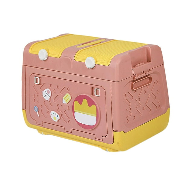 Caja de almacenamiento de juguetes apilable con ruedas, contenedor multiusos para ahorrar espacio, lindos contenedores de almacenamiento con tapa para Rosa