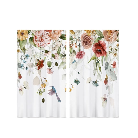 Watercolor Floral Hummingbird Curtains Boho Thermal Insulated Window Lien Noise Reducing Light Filtering Decorative Drapes for Living Room Bedroom