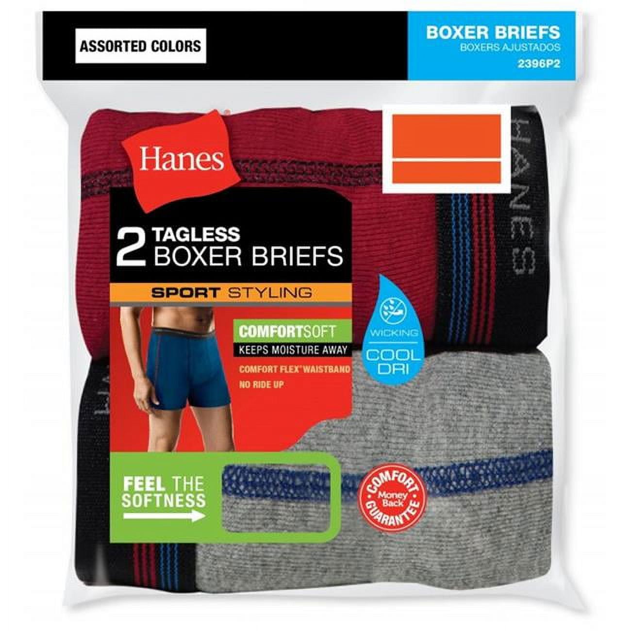 Hanes 2349VT Men Red Label Boxer Brief P2 Medium Black-Grey