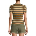 thumbnail image 2 of No Boundaries Juniors Ribbed Short Sleeve Striped Scoop Neck Top, 2 of 6
