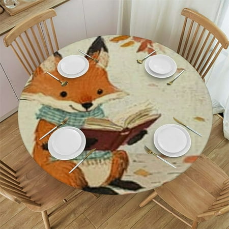 

SHERONV Fox Round Tablecloth | Stain Resistant Washable | Indoor Outdoor Dining Wedding Parties | 100% Polyester | For Picnic Camping Kitchen Farmhouse Decor 38 -42
