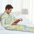 thumbnail image 4 of Mens Pajamas Set, leaves yellow Button Down Long Sleeve Loungewear Sleepwear Pjs sets for Men, 4 of 5