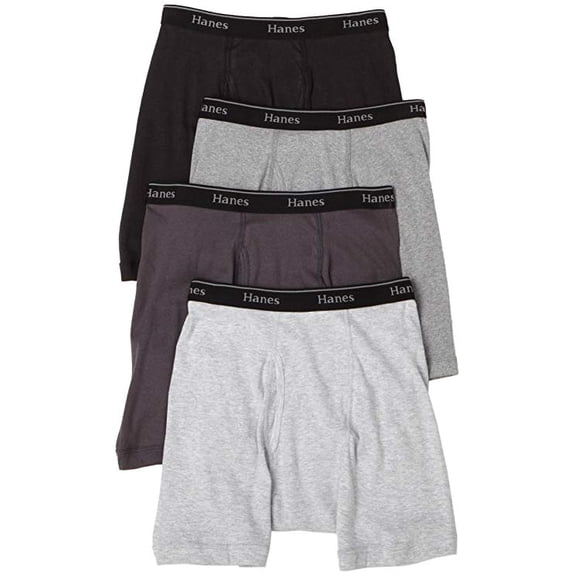 Hanes Classics Men's 4-Pack Multi-Color Boxer Brief, Grey/Black, Large - NEW