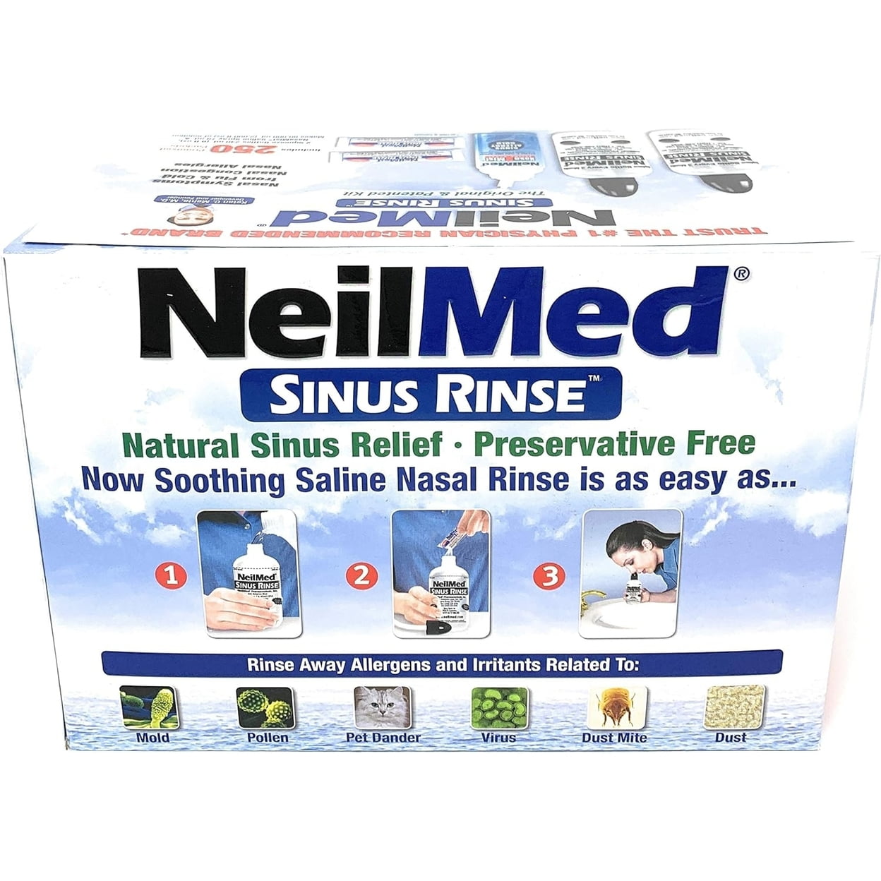 NeilMed Sinus Rinse - 2x8fl oz Bottles Nasamist Saline Spray 75mL - 250 packets