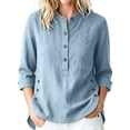 thumbnail image 2 of VBVC Women's 3/4 Sleeve Henley Blouses , Ladies' Mandarin Collar Half Button Shirts , Casual Loose Fit Tunic Tops For Women, S-2XL, 2 of 9