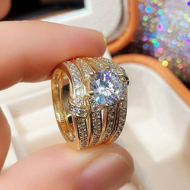 Luxurious 18k Gold Plated Zircon Ring Set - Perfect for Engagement & Wedding Jewelry for Women