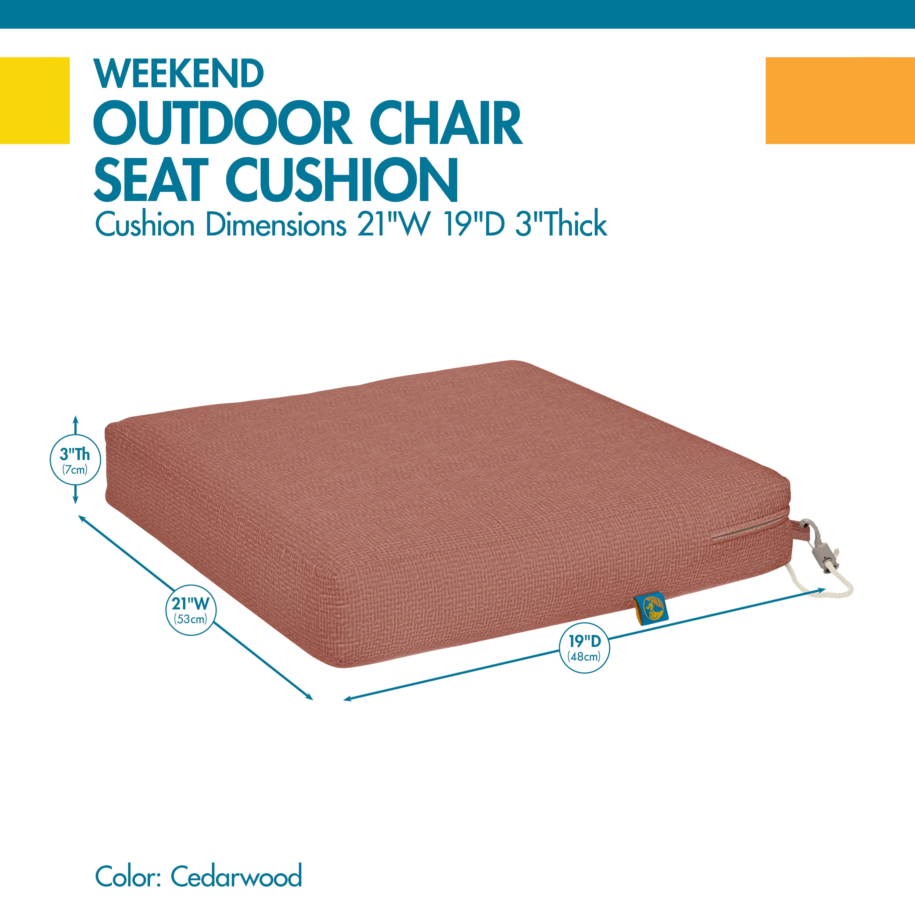 Duck Covers Weekend Water-Resistant Outdoor Dining Seat Cushion, 21 x 19 x 3 inch, Cedarwood