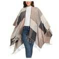 thumbnail image 5 of Women's Plaid Print Knitted Shawl Wrap Open Front Winter Cardigan Sweater Ruana Cape Warm Coat, 5 of 5