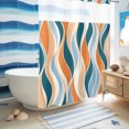 thumbnail image 6 of No Hook Shower Curtain, Teal Orange Striped Shower Curtains for Bathroom with See Through Top Window, Vintage Abstract Waves Striped Waterproof & Washable Bath Curtain Extra Long 72"x96", 6 of 9