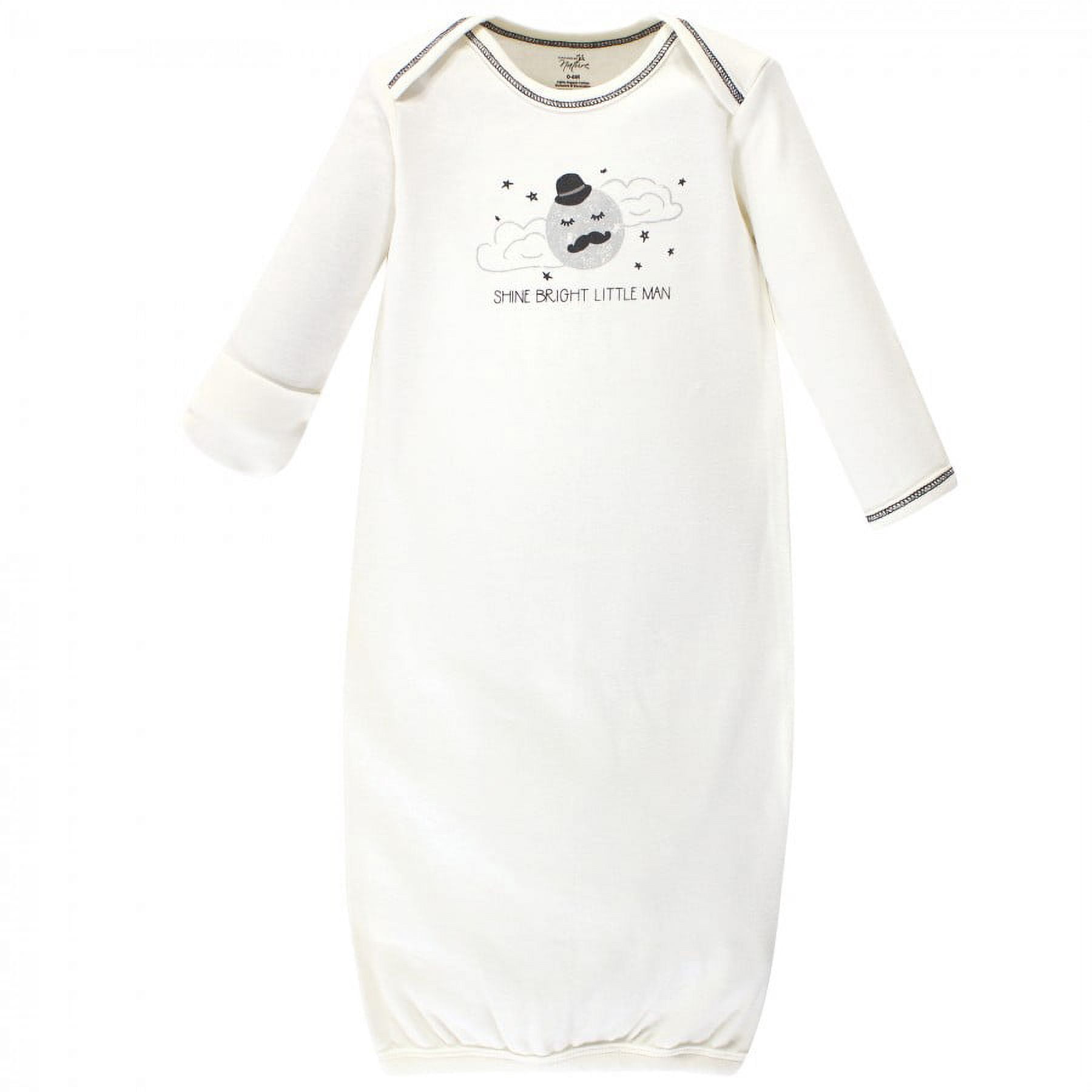 Touched by Nature Baby Boy Organic Cotton Long-Sleeve Gowns 3pk, Mr. Moon, 0-6 Months