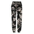 thumbnail image 5 of Casual Pants for Women Floral Printed Slik Boho Elastic Waist Drawstring Joggers Lightweight Comfy Fall Daily Loose Women Slacks Black M, 5 of 5