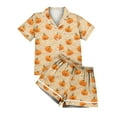 thumbnail image 5 of WTOBBY Women's Casual Halloween Pajama Set Loose Fit Short Sleeve Top with Elastic Waist Shorts Printed Two-Piece Sleepwear Home Lounge Wear Outfit,Saffron 3XL, 5 of 6