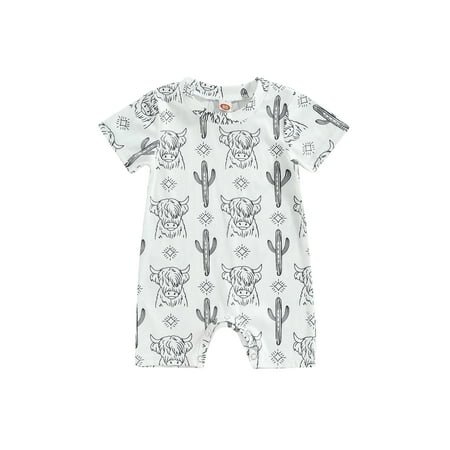 

Arvbitana Infant Baby Girls Boys Shorts Jumpsuits Cow Print Snap Closure Short Sleeve Romper Newborn Summer Rib Bodysuits 0-18M