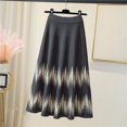 thumbnail image 6 of comerut Women Fall Winter Skirt High Waist Elastic Waist Color Matching Knitted A-line Big Swing Warm Soft Thick Commute Midi Skirt, 6 of 8