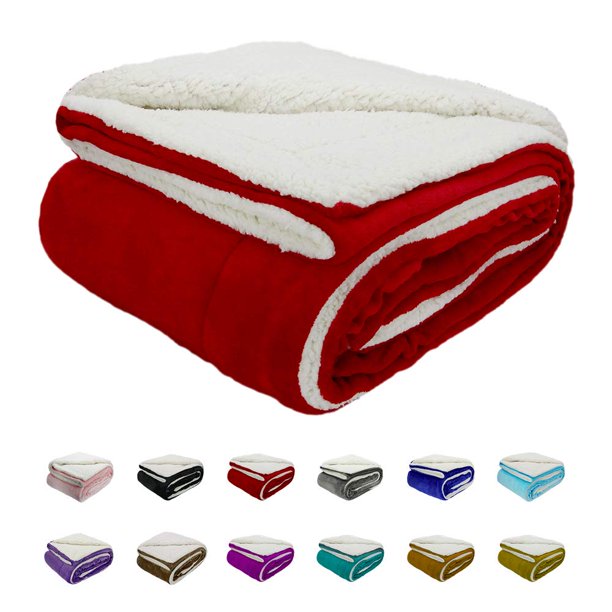 Howarmer Sherpa Fleece Blanket, Red Thick Fuzzy Warm Soft Blankets and