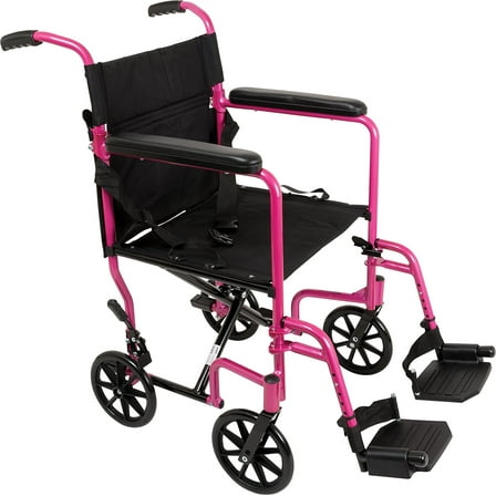 ProBasics TCA1916PK Aluminum Transport Wheelchair with 19" Seat, Pink, 300 lb Weight Capacity