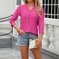 thumbnail image 2 of Women's Fashion Spring New V Neck Jacquard Loose Tops Mid Sleeve Stand Up Collar T Shirt Tops, 2 of 2