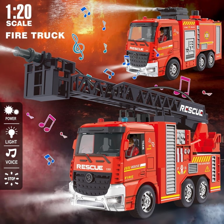 Mostop RC Fire Truck Toy, 2-in-1 Remote Control Rescue Fire Engine