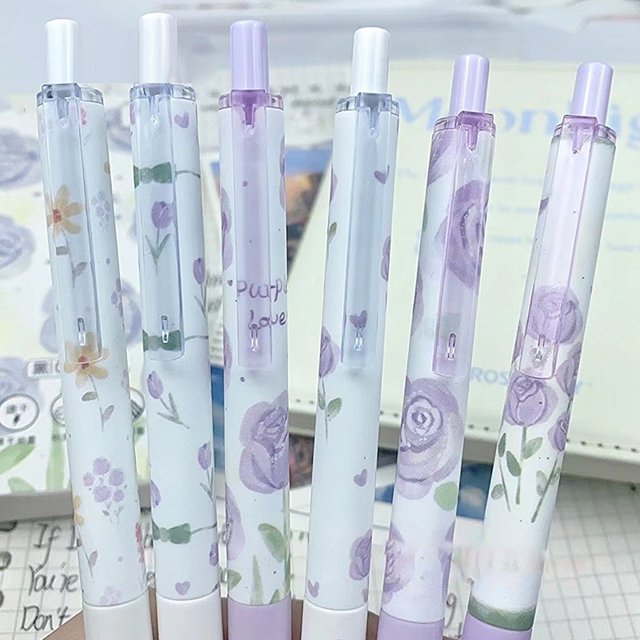 6pcs moda Kawaii rosa suave escritura gel pluma creativa secado rápido prensa pluma neutral estética papelería suministros de oficina