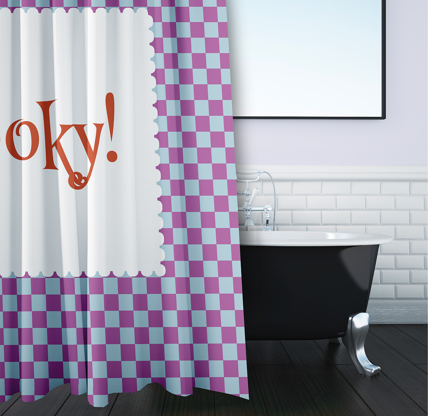 Simply Daisy 70" W x 73" L Halloween Spooky Checks Polyester Shower Curtain, Orchid [1 Ct]