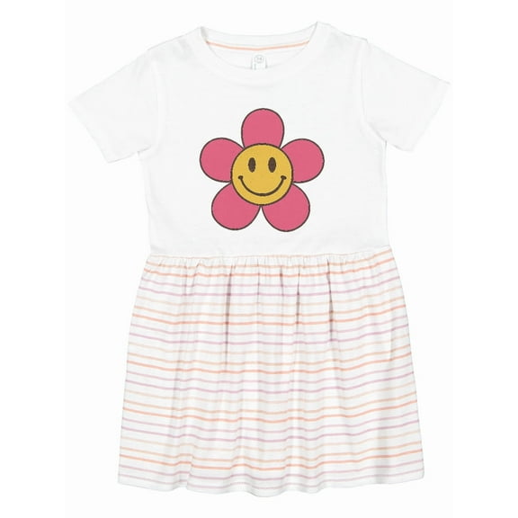 Inktastic Smiley Face Flower Cute Pink and Yellow Girls Toddler Dress