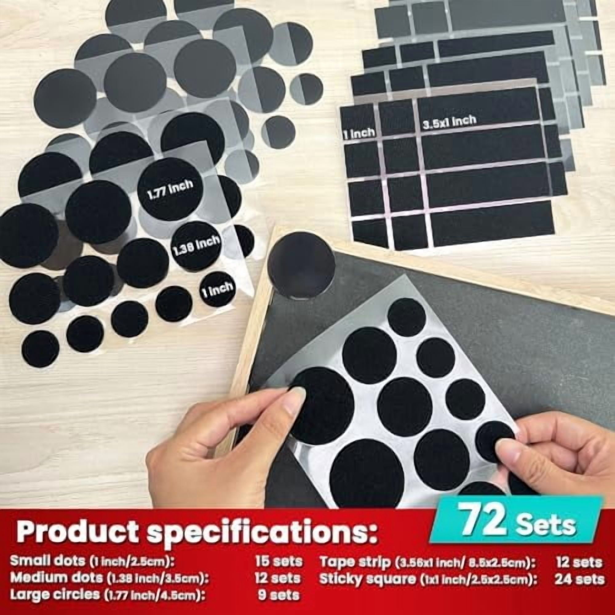 Quivanta Heavy Duty Hook and Loop Strips with High Adhesive, and Square Circle, Strong Mounting Tape for Home, Outdoor or Office Use, Black 72 Sets