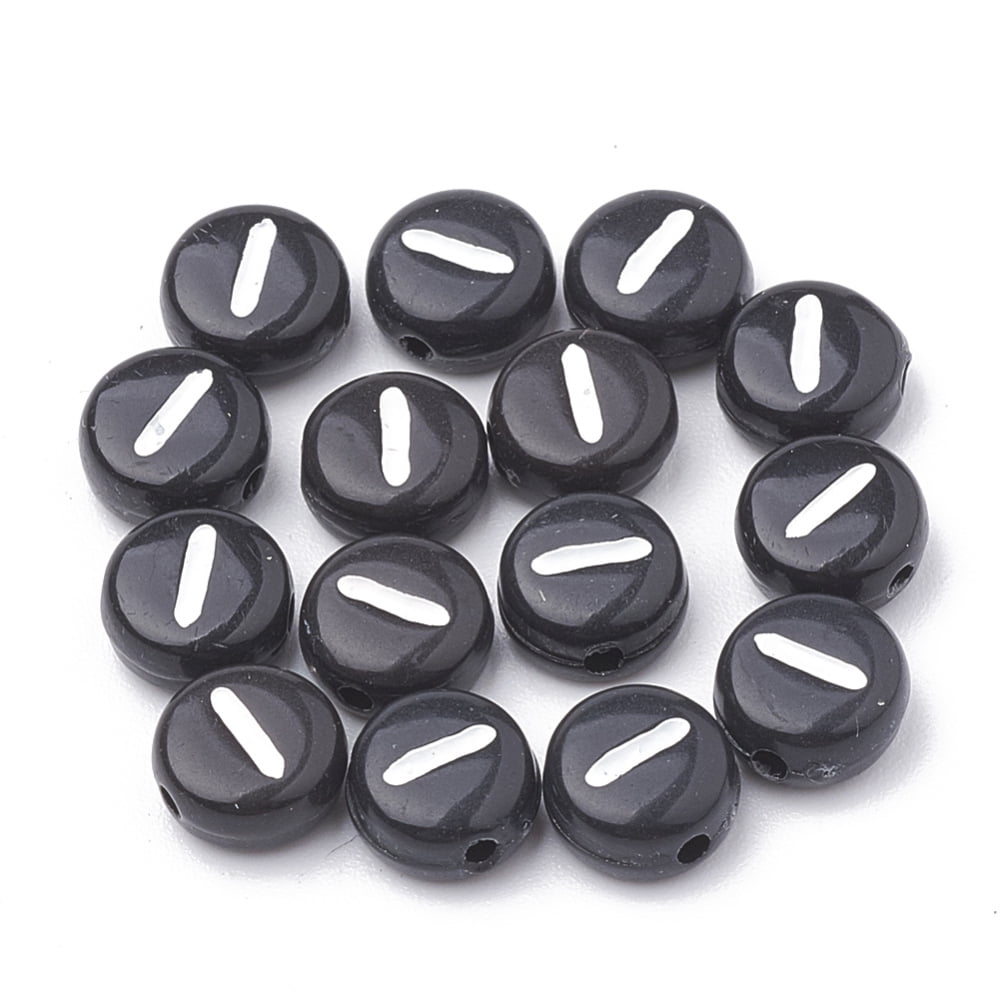500gs Opaque Acrylic Beads Horizontal Hole Alphabet style Flat Round Letter.I 7x4mm Hole: 1.5mm about 3700pcs/500g DIY