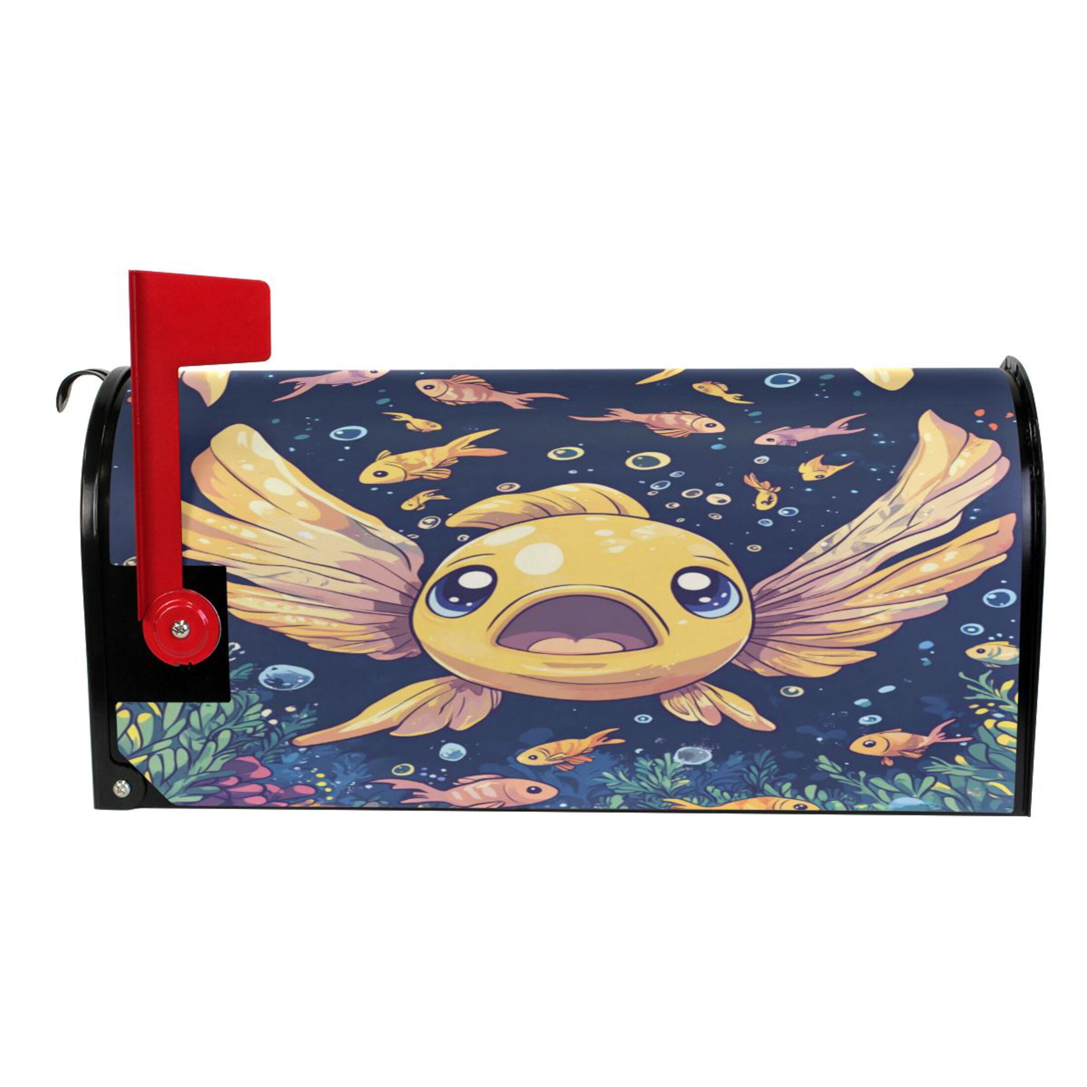 Mailbox Covers Magnetic Large Size 25.4x20.78 in Mailbox Wraps Post for Garden Yard Decor Yellow Fish with Large Wings