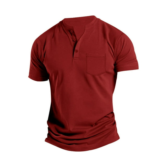 FAIWAD Men's Short Sleeve Shirts Button Casual Slim Mock Neck Basic Tees Summer Solid Color Workout Tops