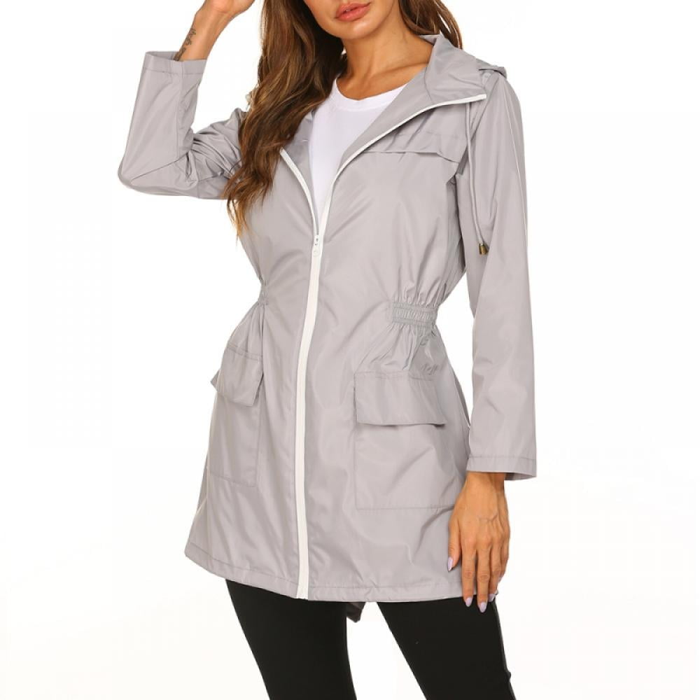 Womens Waterproof Jacket Trench Coat Slim Long Raincoat For Outdoor Rain Hoodies