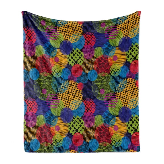 Funky Soft Flannel Fleece Throw Blanket, Grunge Murky Sketchy Geometric Forms with Hand Drawn Lines Image Artwork, Cozy Plush for Indoor and Outdoor Use, 50" x 60", Multicolor, by Ambesonne