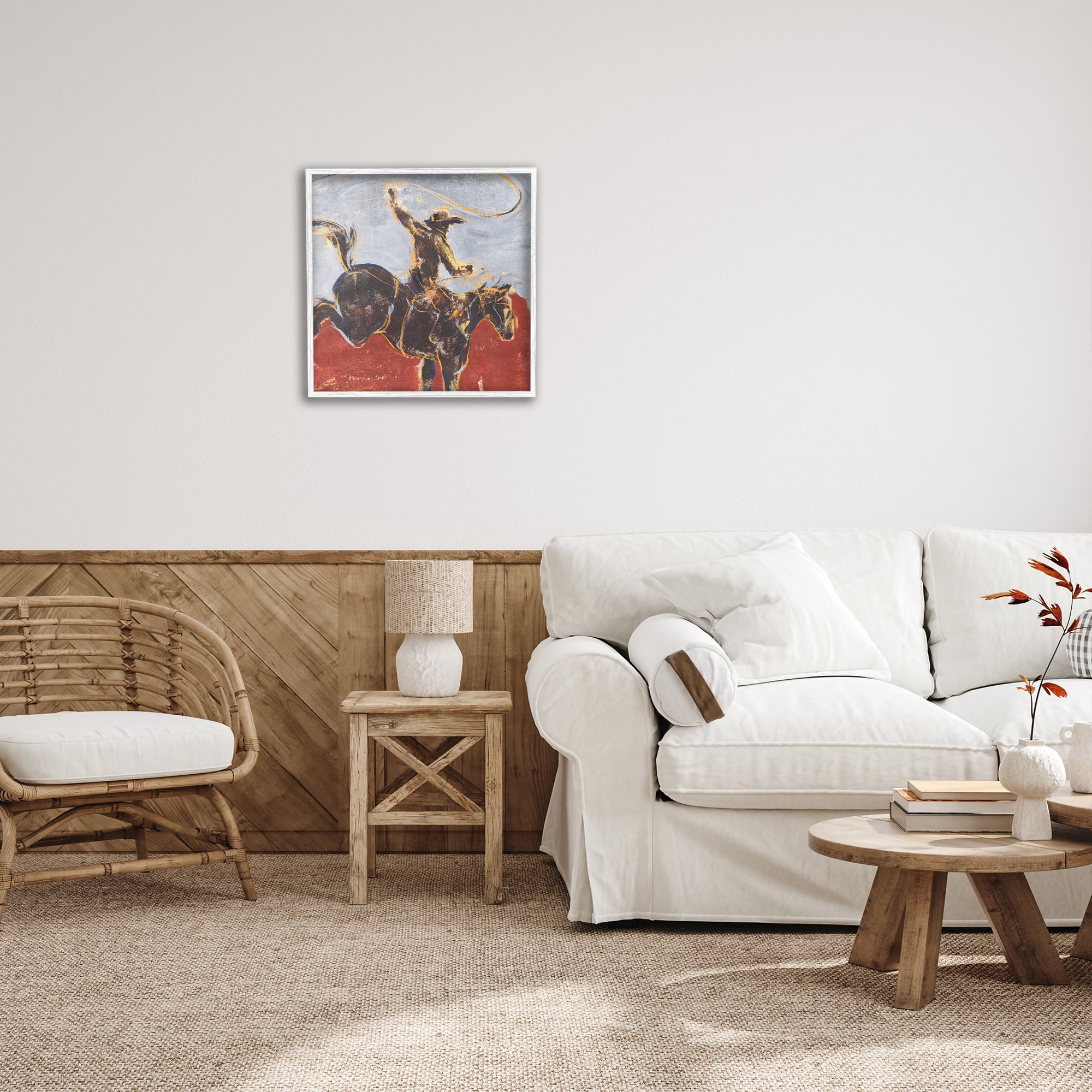 Stupell Industries Western Cowboy Wild Horse Animals & Insects Painting White Framed Art Print Wall Art, 24 x 24