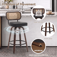 thumbnail image 4 of EHANCIS 26" Swivel Counter Height Bar Stools Set of 2, Boho Cane Rattan Back Chairs with PU Leather Upholstered Seat & Walnut Wood for Kitchen Island , Black, 4 of 10