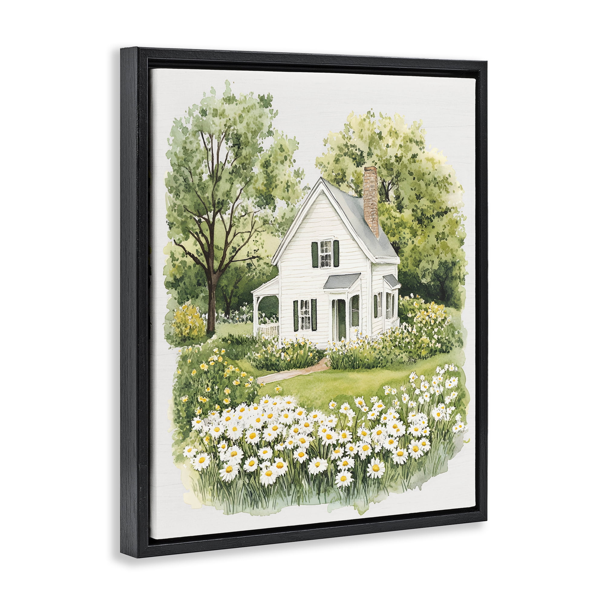 Quaint Countryside Cottage Garden Black Framed Floater Canvas Wall Art, design by Lettered and Lined