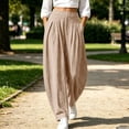 thumbnail image 2 of Bovxnpu Womens Casual Athletic Pants Lounge Pants High Waist Pleated Cotton Linen Wide Leg Loose Casual Pants, 2 of 8