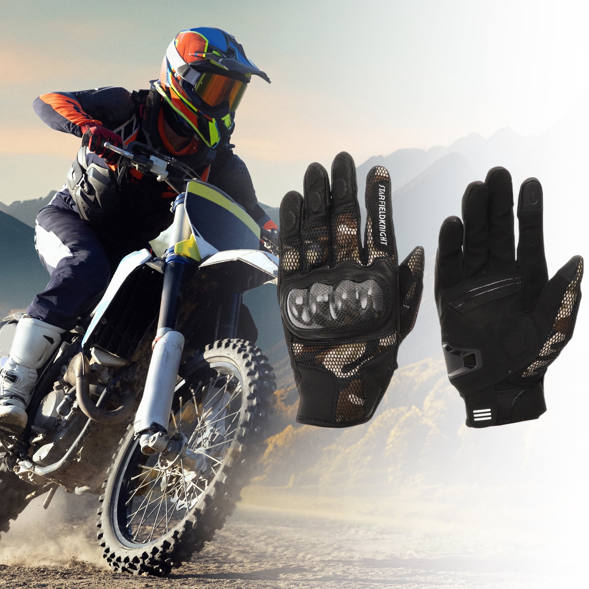Unique Bargains XXL Motorcycle Gloves Breathable Full Finger Carbon Fiber Pattern Leather Outdoor Gloves Brown 1 Pair