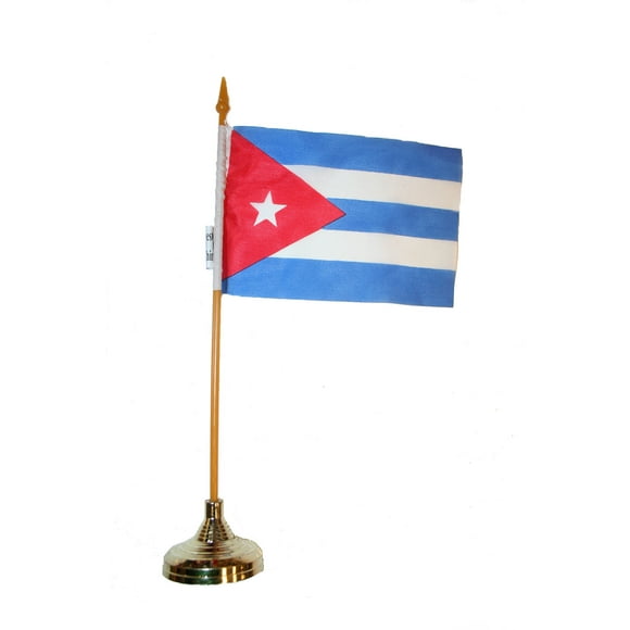 CUBA 4 X6 COUNTRY STICK FLAG WITH GOLD STAND