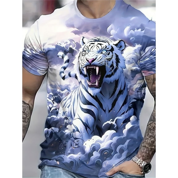 Tiger T-Shirt for Men 3D Animal 3D Printed Men's Summer Short Sleeve T-Shirt Oversized Casual Men's Cruel Clothing
