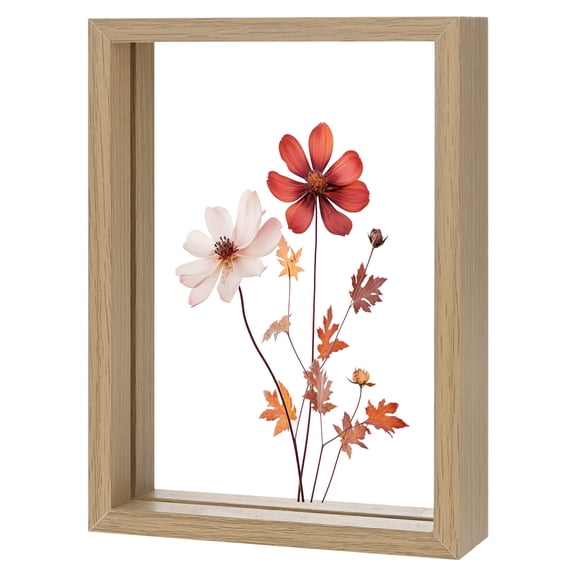 Wooden Pressed Flower Frame, 5 x 7 Inch Double Acrylic Floating Picture Frame for Dried Flowers/Tabletop/DIY/Handicrafts [Wood Color]