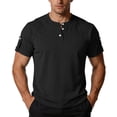 thumbnail image 6 of LEKWK Mens Henley T Shirt Short Sleeve Button Placket Raglan Shoulder Sleeve Tab Detail Lightweight Stretch Casual Workout Travel Daily Summer Tops Shirts Tees Black S, 6 of 6