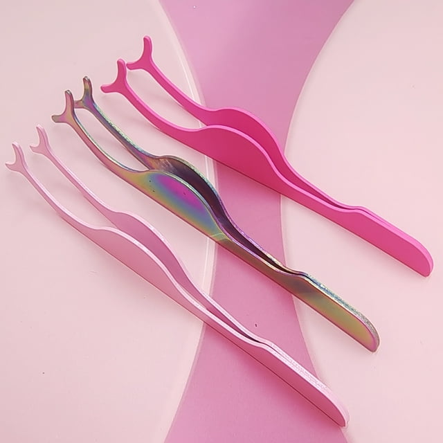 Ergonomic Pink Rose Eyelash Tweezers - Precision Beauty Tool for Professional Lash Application, Comfort Grip, Alcohol-Free