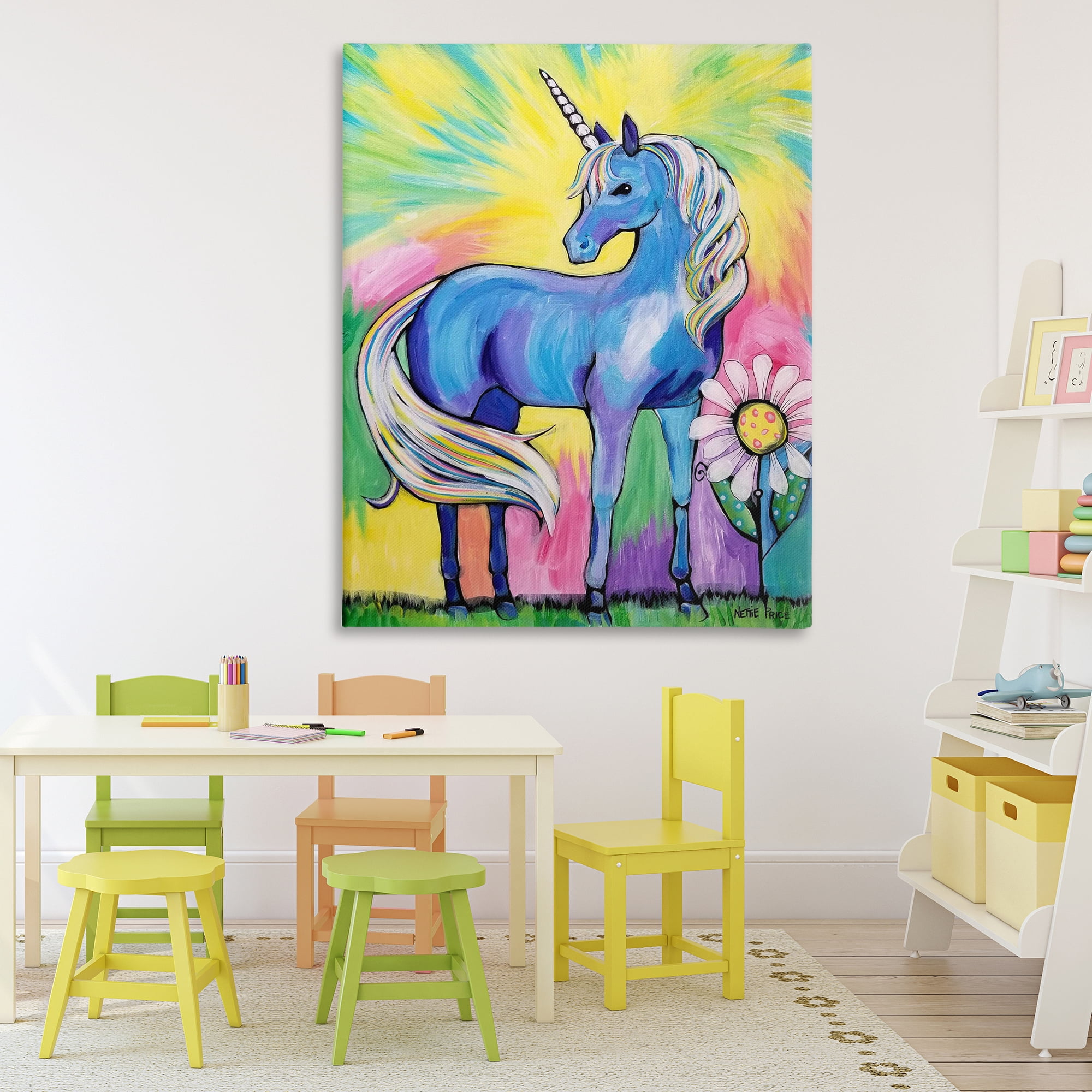 Stupell Industries Magical Unicorn in Rainbow Meadow Canvas Wall Art, design by Nettie Price